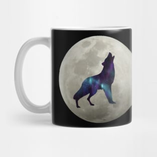 Cosmic Galaxy Wolf Howling Full Moon Space Wolf Gift Mug